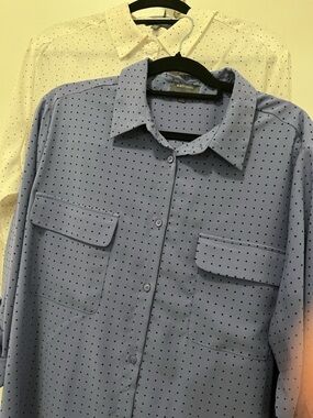 2 Madison Curvy Polka Dot Blouse Set in Purple and White